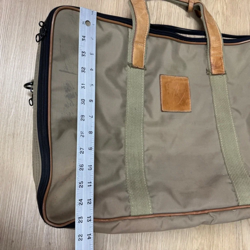 Christian Dior Vintage Canvas Leather Briefcase Olive Green Tan Laptop Bag 22in